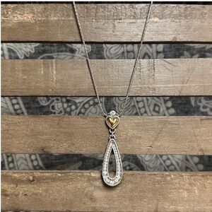 Brighton EUC plaza heart two tone gold silver Swarovski crystal rev necklace